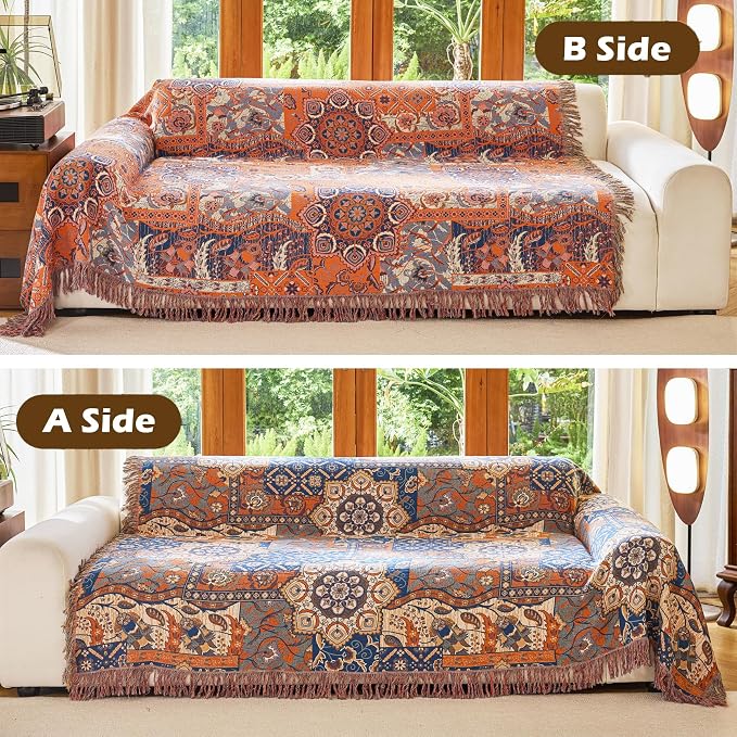 VANJOROY Boho Throw Blanket for Bed Couch 60" x 80", 100% Organic Cotton Skin-Friendly Ultra Soft Quilt Throw - Floral Rustic Living Room Decor Luxury Reversible Blanket for Sofa Chair and Gift
