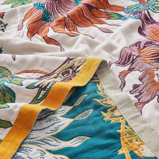 Boho Throw Blanket for Bed 100% Cotton Bohemian Blankets Ultra Soft Woven Muslin Decorative Blankets All Seasons Vintage Quilt Knitted Blanket for Sofa Chair(Beige, 60"x80")