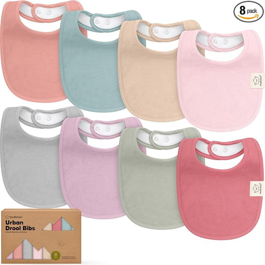 KeaBabies 8-Pack Organic Baby Bibs for Drooling and Teething - Soft Cotton Bibs for Baby Girl, Boy, Extra Absorbent, Easy to Clean & Put On for Toddler, Newborn, Infant 0-24 Months (Muted Pastel)