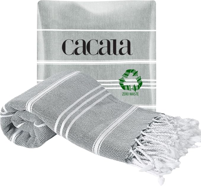 Cacala 100% Turkish Cotton Kitchen Tea Towels, Highly Absorbent Luxury Soft Quick Drying Dish Towel with Hanging Loop for Gym, Yoga, Bath, Sports, Cleaning and Kitchen (23 x 36), Antrasit