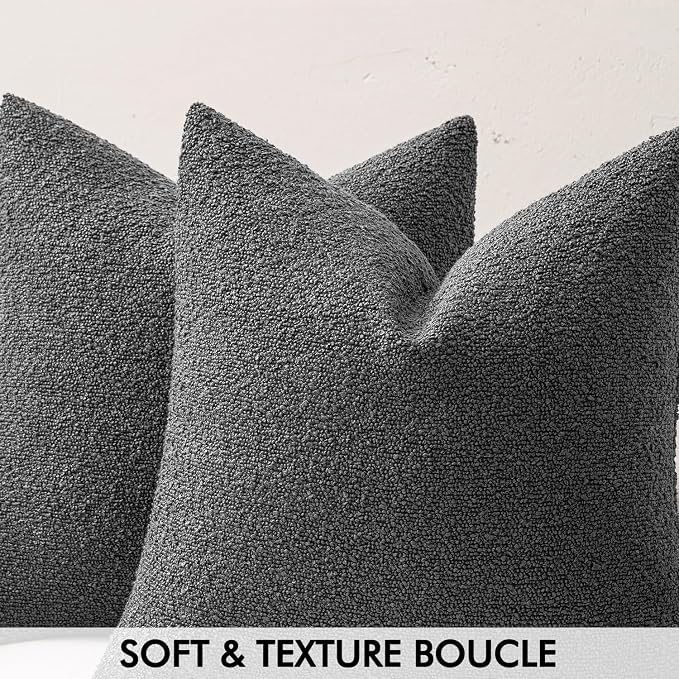 MIULEE 20x20 Decorative Lumbar Boucle Couch Pillow Covers Charcoal | Set of 2 Textured Neutral Throw Pillow Covers, Accent Solid Pillowcases, Sofa Living Room Home Decor