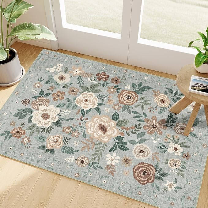 DUKINO 2x3 Entryway Rug, Door Mat Soft Washable Rug Non Slip, Sage Green | Low Pile, Non-Shedding Small Rug for Kitchen, Entrance, Bedroom, Bathroom, Pet Friendly, Stain Resistant, Modern Home Decor
