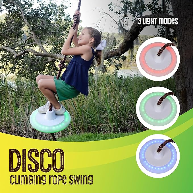 Swurfer Disco Tree Swing - Swing Sets for Backyard, Outdoor Swing, Swingset Outdoor for Kids, Easy Installation, Heavy Duty, Adjustable Climbing Rope, Weather Resistant