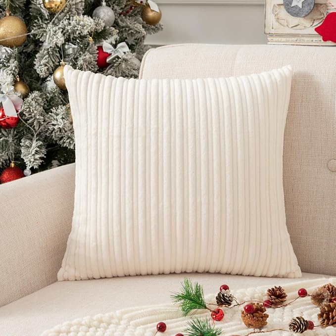 UGASA Velvet Soft Solid Decorative Square Throw Pillow Covers Cushion Case for Sofa Bedroom, 1 Pc, 18x18Inch (45x45cm), Cream