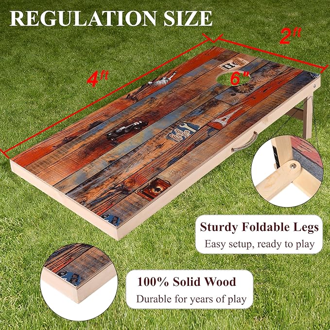 Sportdo 4x2 ft Solid Wood Cornhole Set with 8 Bean Bags, Regulation Size Cornhole Board Set for Adults, Cornhole Game Set for Tailgate Backyard Toss Games Indoor&Outdoor Activities