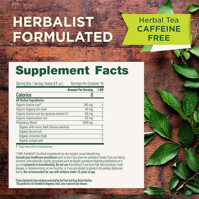 Traditional Medicinals Organic, Throat Coat Tea, Original with Slippery Elm - Supports Throat Health - Kosher, Non-GMO, Caffeine-Free, Compostable - 48 Tea Bags
