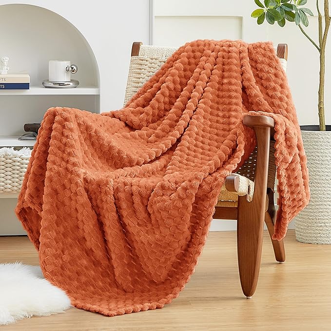EXQ Home Fall Throw Blanket for Couch or Bed - 3D Imitation Turtle Shell Jacquard Decorative Fleece Blankets - Cozy Soft Fuzzy Flannel Blanket Suitable for All Seasons(50"×60",Orange)