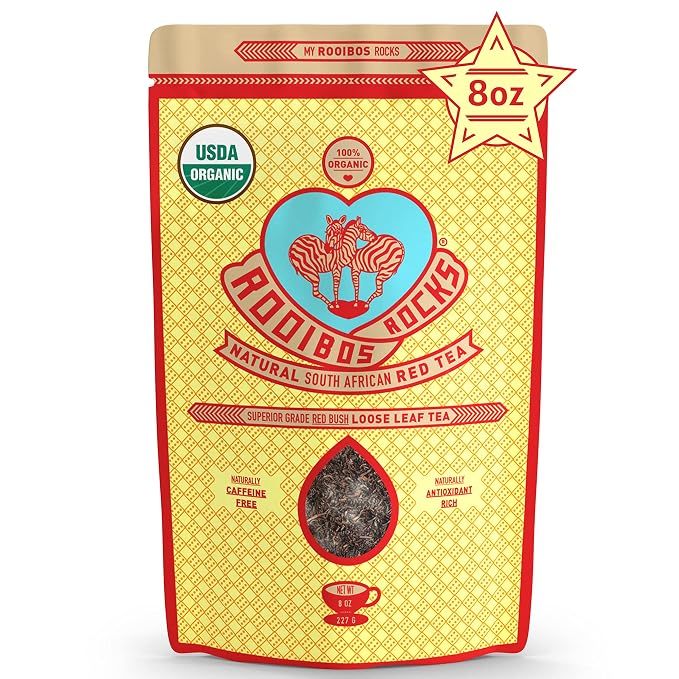Naturally Sweet Organic Rooibos Tea - 8 oz Premium Loose Leaf Rooibos Tea – Caffeine-Free and Sugar Free Red Rooibos Tea Organic – Low-Tannin and Antioxidant-Rich Rooibos Tea Loose Leaf