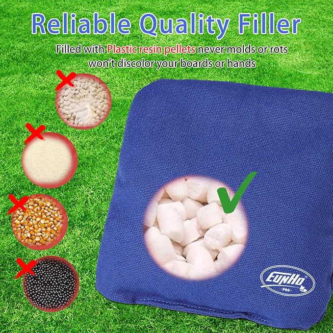 EunHo Regulation Cornhole Bags Set of 8 - Dual Sided Slick and Stick Cornhole Bean Bags for Tossing Game Professional All Weather Pro Corn Hole Bags with Tote Bag