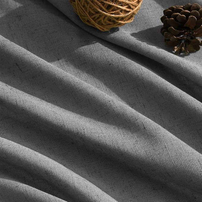 Nanspring Blazer Grey Curtain Linen Blend Light Filtering Back Tab Curtains 108 Inches Long, Semi Sheer Privacy Drapes for Living Room & Bedroom, 52x108 inch, 2 Panels