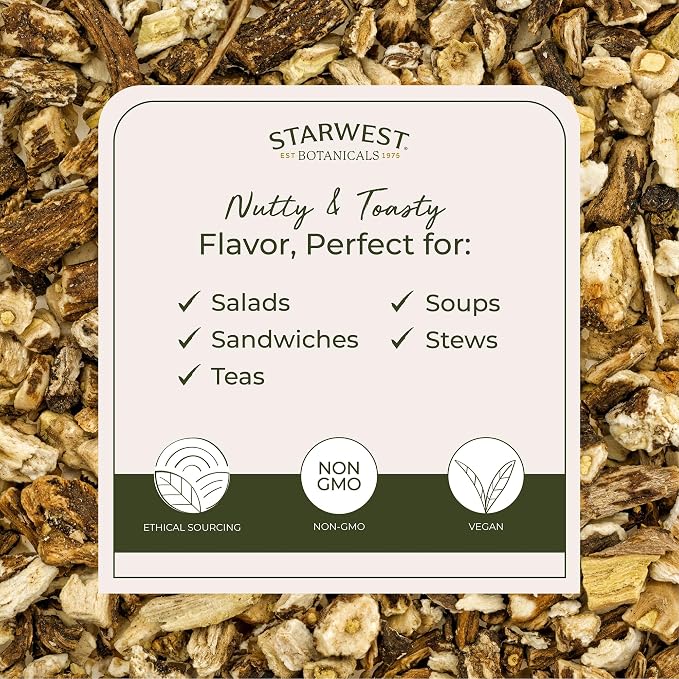 Starwest Botanicals Organic Raw Dandelion Root - Loose Leaf Herbal Tea, Cut & Sifted, Certified Kosher, Non-GMO, Caffeine-Free - Bulk 1 lb Bag