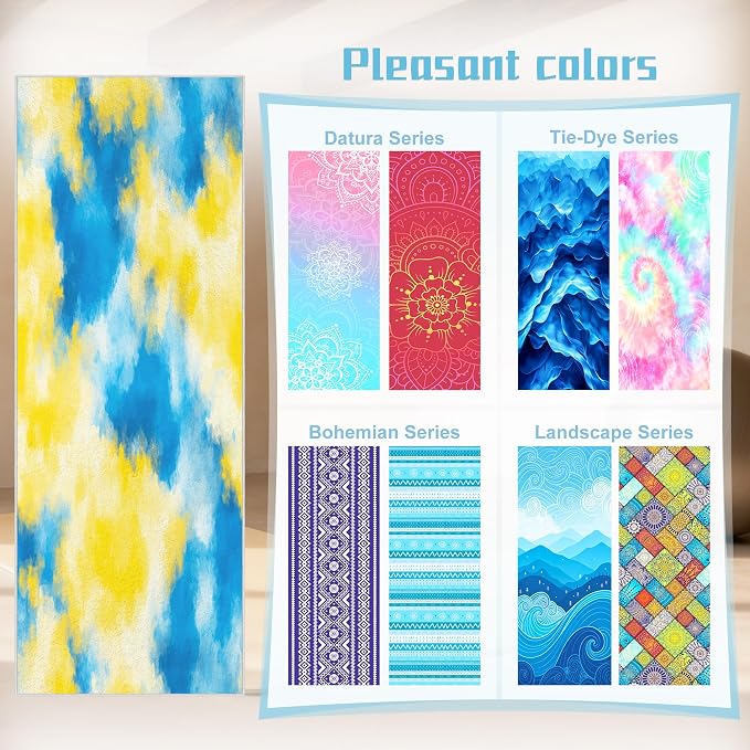 Yoga Mat Towel,Hot Yoga Towel High-Definition Pattern,Machine Washable with Ultra-Absorbent Yoga Towels for Hot Yoga Non Slip for Fitness,Exercise,Pilates,72 x 27 in,Blue & Yellow