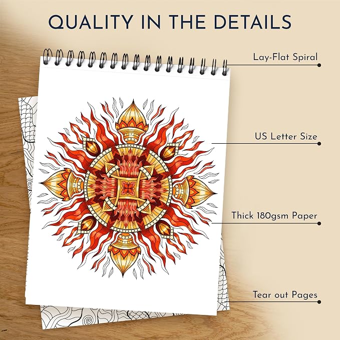Premium Mandala Coloring Book for Adults – 50 Stress Relief Designs – 180gsm Thick Bleed-Proof Paper, Spiral Bound Lay-Flat, Perforated – Frameable Art, Relaxation Gifts for Women, Anxiety Relief