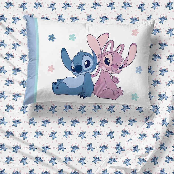 Jay Franco Disney Lilo and Stitch Twin Size Comforter Set - 4 Piece Bedding Includes Sheet Set, Pillow Covers & Bonus Duffle Bag - Super Soft Kids Bedding