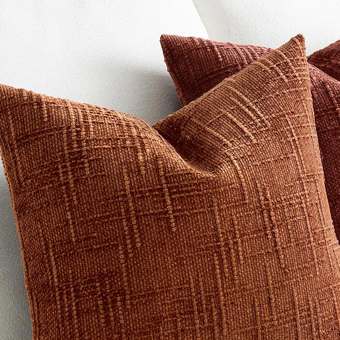 MIULEE Chenille Textured Fall Euro Throw Pillow Covers Burnt Orange 26x26 | Set of 2, Slubby Decorative Pillows, Boho Farmhouse Home Decor, Modern Neutral Cushion Covers for Couch Sofa Bed Living Room