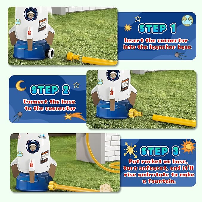 Kids Water Sprinklers for Outside, Rocket Water Launcher Toy for Garden Backyard Summer Fun, Spinning Sprinkler Outdoor Gift for Boys Girls Age 3–12 Year Old (White)