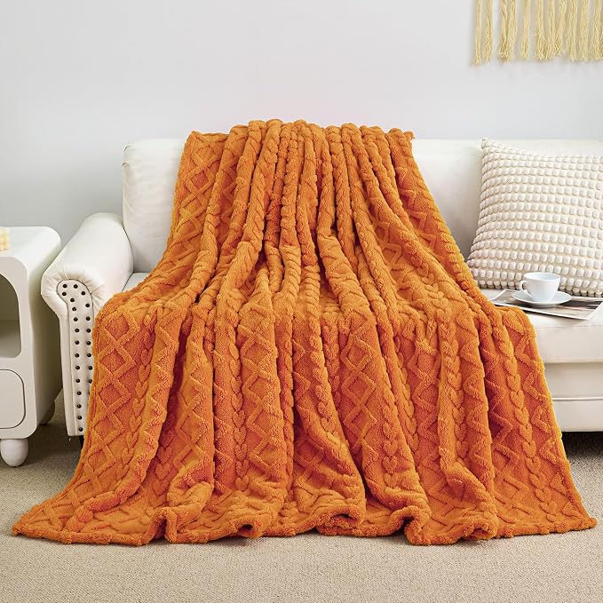 Aganear Fleece Throw Blanket for Bed Couch,Fall Boho Blanket,90"x90" Orange | Lightweight Fuzzy Throw,Warm Gift for Women,Christmas,Housewarming,Soft Aesthetic Home Decor for Bedroom Sofa,All-Season Use
