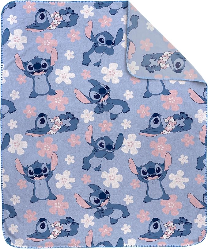 Jay Franco Kids Plush Throw Blanket – Soft & Cozy Fleece Throw for Bedroom & Couch Décor, Official Licensed Product, Blue - Lilo and Stitch, 40x50 - Travel Blanket