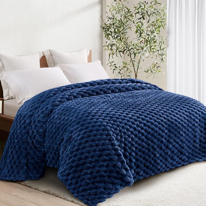 Whale Flotilla Soft Fleece Queen Size Bed Blanket 3D Jacquard, Navy Blue | Lightweight Breathable Coverlet Bedspread for All Seasons, Super Cozy Plush Fluffy Fuzzy Decorative Blanket for Bed, 90"x90"