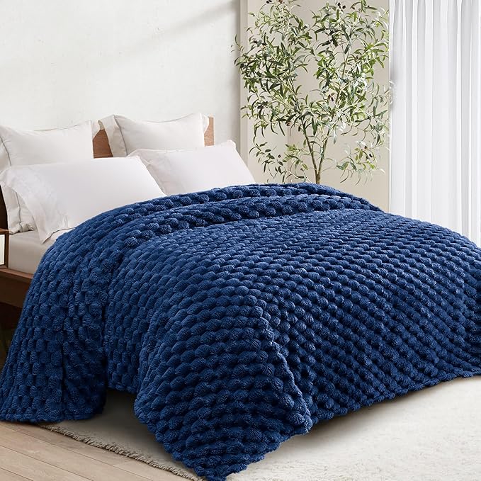 Whale Flotilla Soft Fleece Twin Size Bed Blanket 3D Jacquard, Navy Blue | Lightweight Coverlet Bedspread, Super Cozy Plush Fluffy Fuzzy All‑Season Decorative Blanket for Bed, Dorm Essentials, 60"x80"