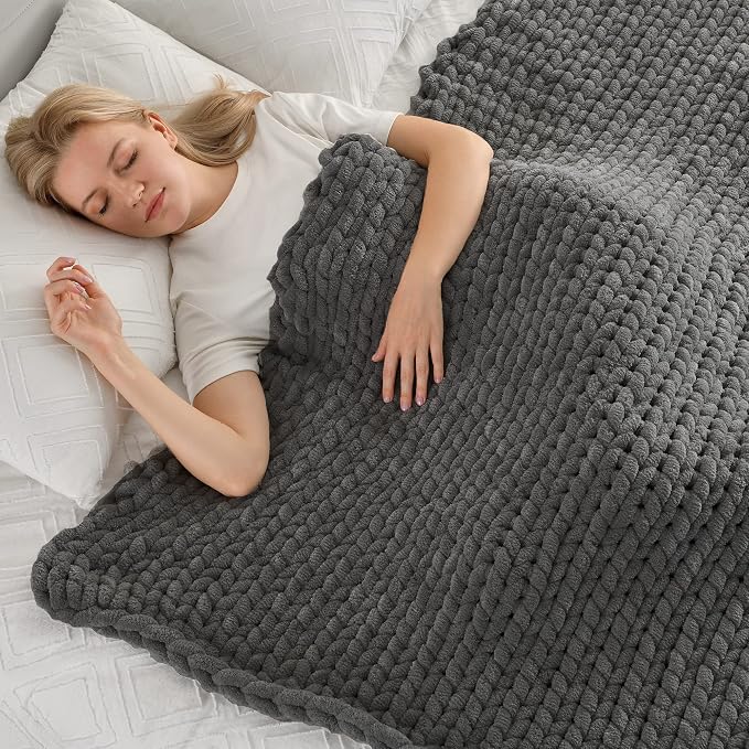 Maetoow Tighter Version Chenille Chunky Knit Blanket Throw,50×60,Dark Grey