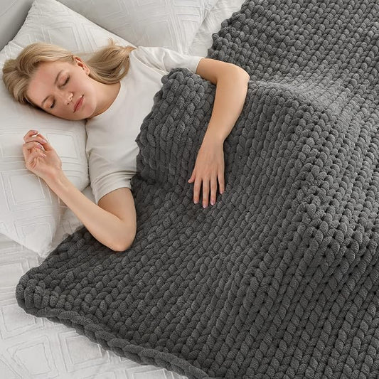 Maetoow Tighter Version Chenille Chunky Knit Blanket Throw,50×60,Dark Grey