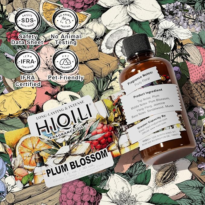 HIQILI Plum Blossom Fragrance Oil for Making Candle, Soap, Inspired by J-M.Lone Plum-Bloom, Linen Spray and Scented Sachets, Use in Essential Oil Diffuser - 1 Fl Oz