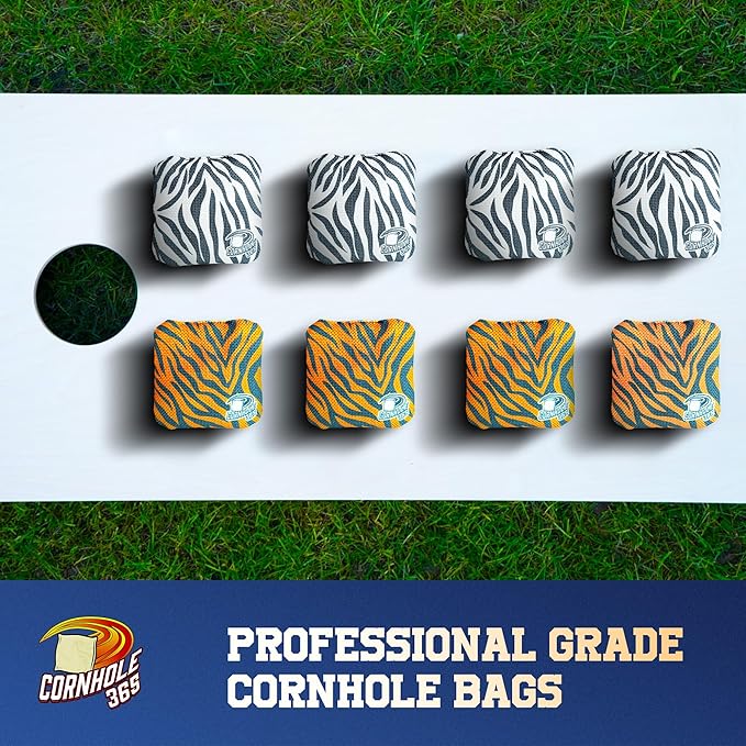 Cornhole365 - Stick & Slide - Professional Corn Hole Bag - Heavy-Duty Double-Stitched Polyester Fabric & Resin Filling for All-Weather - Versatile Regulation Size Cornhole Bean Bags - Set of 8
