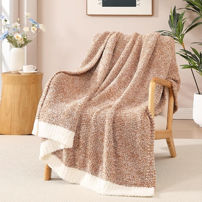 Soft Twin Blanket for Bed-Cozy Warm Reversible Knitted Blankets | Lightweight Fluffy Decor for Women, Mom, Her & Girls, Sofa, Chair, Couch, 60x80in, Cationic Dyeing Burnt Orange