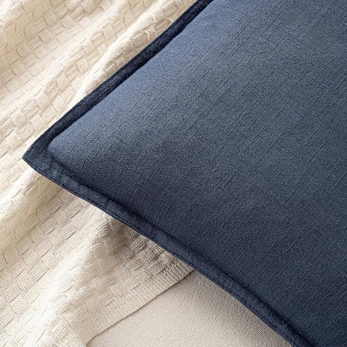 MIULEE Decorative Linen Pillow Covers 20x20 Inch Indigo Blue | Boho Farmhouse Neutral Couch Throw Pillows for Bed, Pack of 2 Accent Coastal Modern Pillowcases, Sofa Livingroom Home Decor