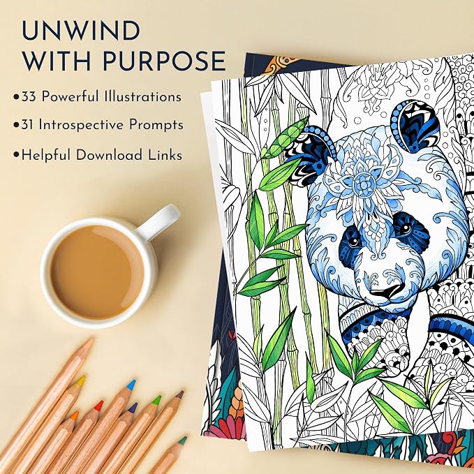 Animal Coloring Book for Adults with 31 Stunning Illustrations of Animals and Nature – Mindfulness Coloring Book for Adults Relaxation – Stress Relief Gifts for Women & Men, Tear-Out Pages