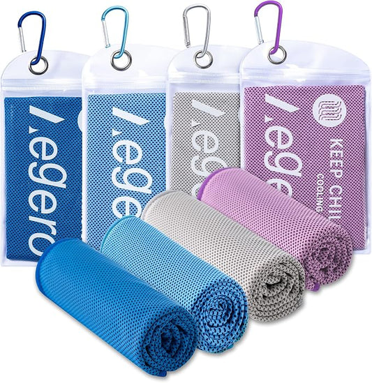 Aegero 4 Pack Cooling Towel (40"x12"), Cooling Neck Wraps,Soft Breathable Chilly Towel, IceTowel, Microfiber Towels for Yoga, Sport, RunninGym, Camping, Fitness, Workout & More Activities(Multicolor7)