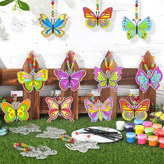 30 Sets Butterfly Suncatchers Window Art Kits, DIY Sun Catchers Bulk Crafts Paint Your Own Window Ornaments for Party Birthday Activity Home Decor