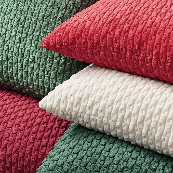 Kevin Textile Soft Corduroy 14"x36" Lumbar Pillow Cover 1 Pack, Burgundy | Boho Stripe Plush Corduroy Decorative Oblong Cushion Cover Modern Farmhouse Home Decor for Sofa Couch Bed Chair