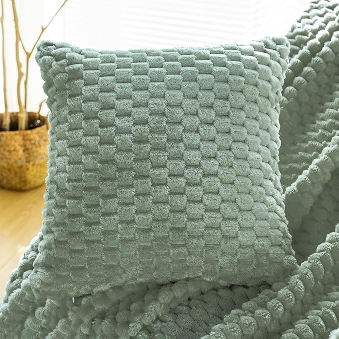 Bnuitland Flannel Throw Blanket, 300 GSM Fleece Cozy Warm Soft Home Decor Lightweight Bed Sofa Blanket for Adults, Suitable for All Seasons(Sage Green,50X71 inches with Pillow Cover)