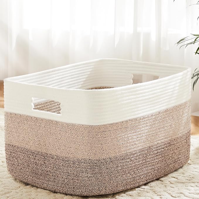 Artfeel Blanket Basket,Rectangle Woven Baskets for Storage,65L Laundry Basket for Decorative Nursery Blanket,Toys,Dirty Clothes and Magazine in Shelves,Baby Room,and Living Room