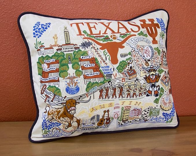 Catstudio Throw Pillow, University of Texas Embroidered Pillow - Collegiate Decorative Pillows for Longhorns Fans for Graduation, Game Day, Alums and Parents