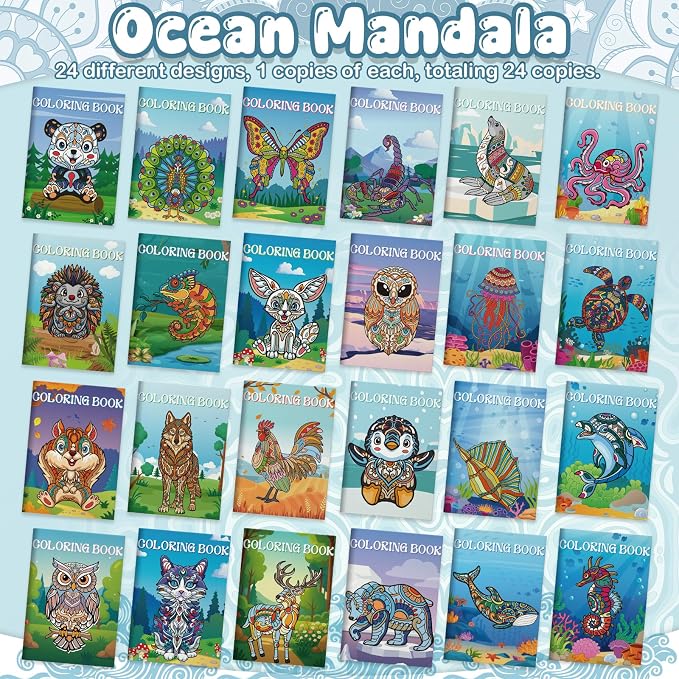 Liliful 24 pcs Undersea Mandala Coloring Book Bulk Intricate Marine Life & Mandala Design Coloring Books, Ideal for Party Favors, Goodie Bag Fillers & Creative Gifts