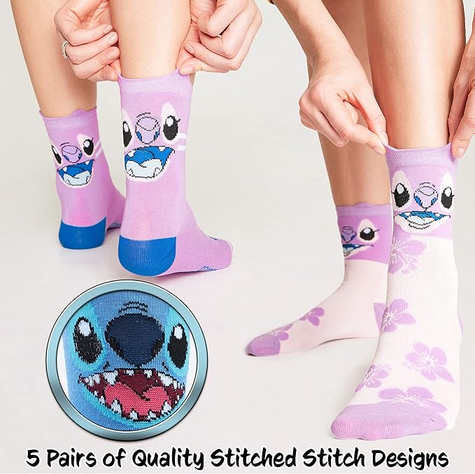 Disney Stitch Socks Gifts for Women Teens, US Size 4-9, Baby Yoda Pack of 5 Fuzzy Casual Crew Socks for Home Sleep Winter