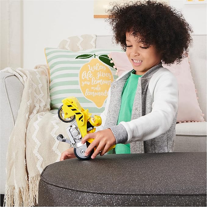 Paw Patrol, Moto Pups Rubble’s Deluxe Pull Back Motorcycle Vehicle with Wheelie Feature and Toy Figure