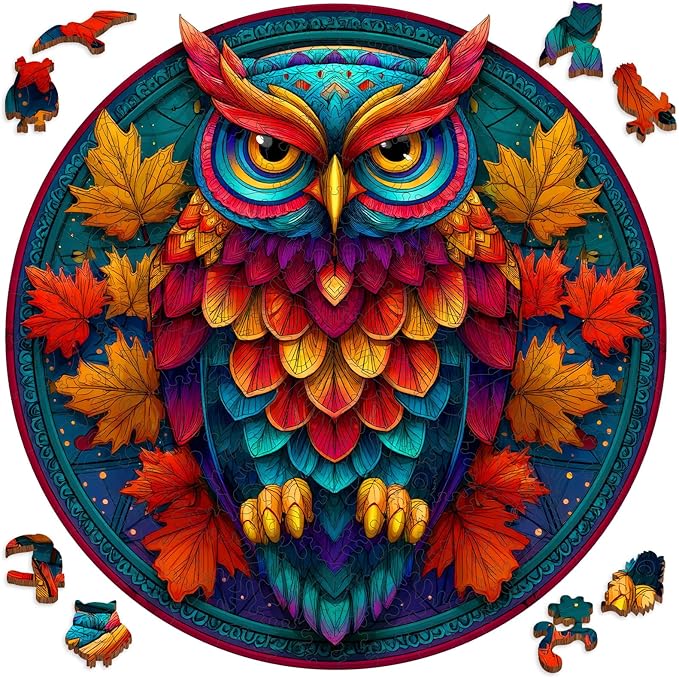 Mocfesk Wooden Puzzles for Adults, Colorful Owl Puzzles 500 Pieces, Unique Shaped Jigsaw Puzzles for Adults and Kids, Birthday Gifts Fun Challenge Family Game 16.5'' x 16.5''