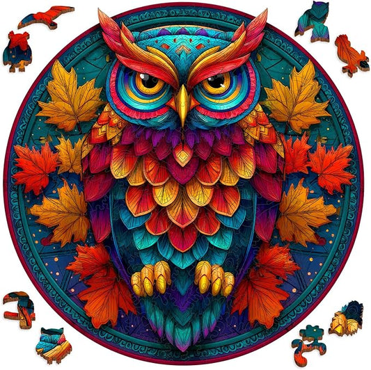 Mocfesk Wooden Puzzles for Adults, Colorful Owl Puzzles 500 Pieces, Unique Shaped Jigsaw Puzzles for Adults and Kids, Birthday Gifts Fun Challenge Family Game 16.5'' x 16.5''