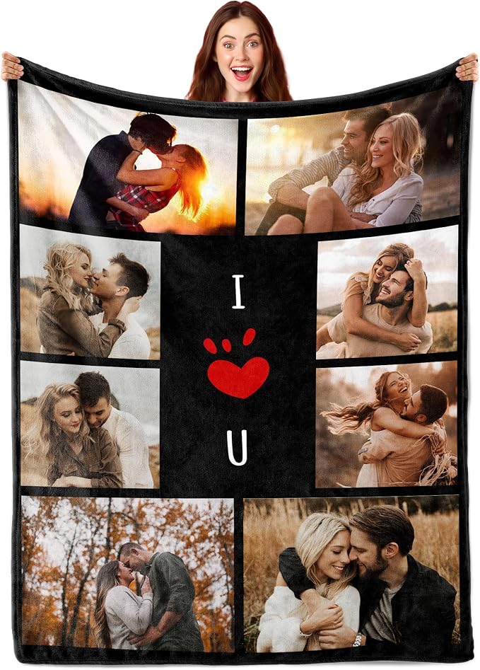 Funny DIY Custom Blanket Customize Photos Blanket Personalized Blankets with Picture Text Customized Christmas Valentines Day Birthday Gifts for Couple Boyfriend Girlfriend Him Her Men Women Dad Mom