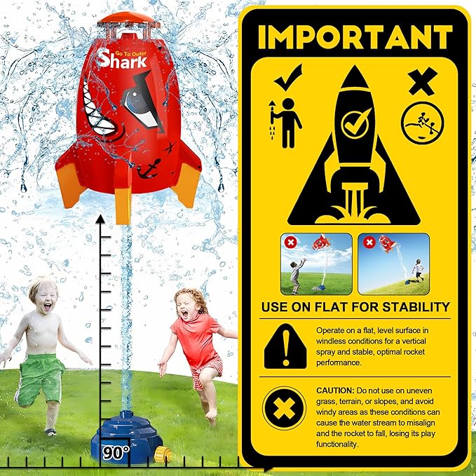 Outdoor Water Sprinkler for Kids Outdoor Water Rocket Splash, Kids Sprinkler for Outside Backyard, Summer Fun Pool Rocket Toys for Toddler Ages 3+ Gift Ideas, Red