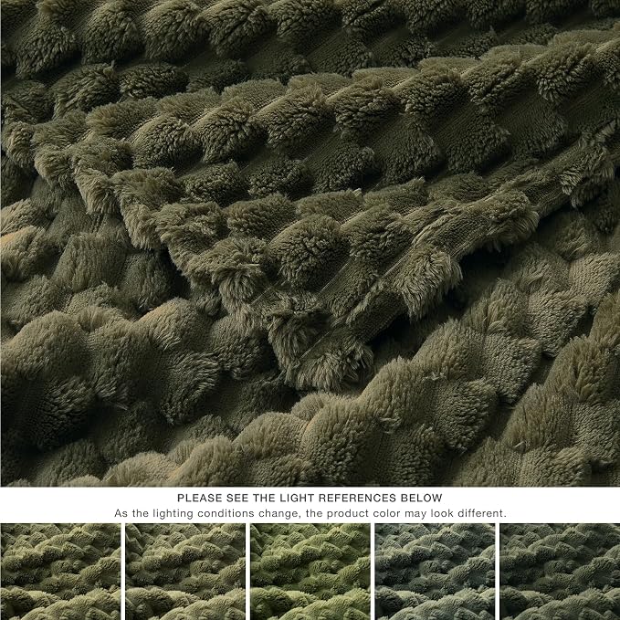 EXQ Home King Size Blanket for Bed or Couch - 3D Imitation Turtle Shell Jacquard Decorative Fleece Blankets - Cozy Soft Fuzzy Flannel Blanket Suitable for All Seasons(90"×108",Moss Green)
