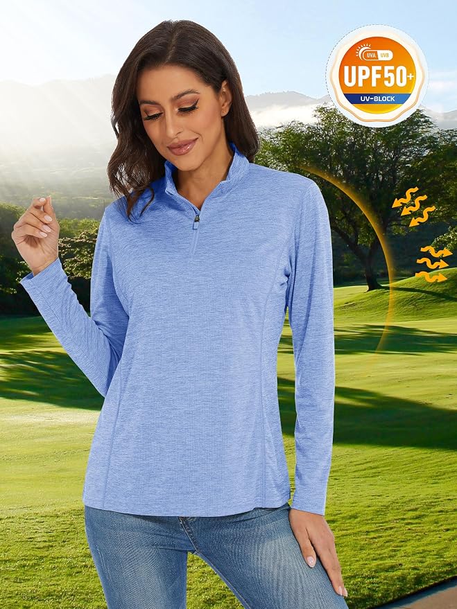 MAGCOMSEN Women's UPF 50+ Sun Shirts Long Sleeve 1/4 Zip Pullover Quick Dry Workout Hiking Tops Running Athletic Shirts