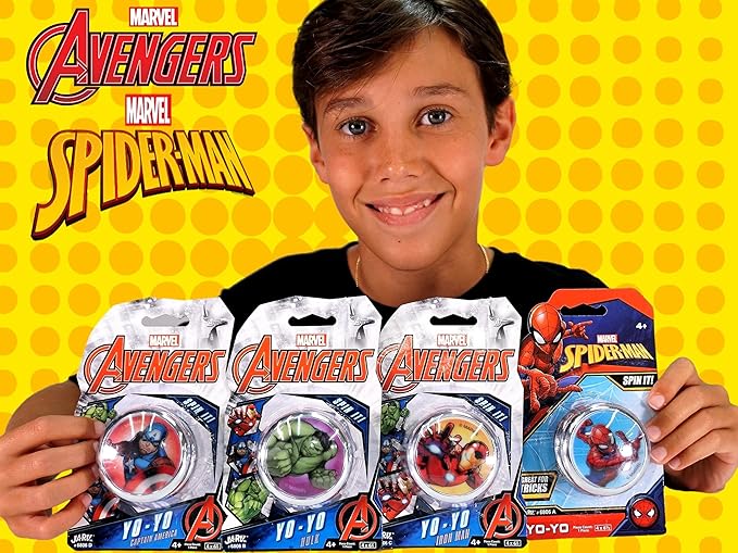 JA-RU Marvel Avengers & Spiderman Beginner Yoyo (4 Yoyos) Super Hero Yoyo for Kids, Boys & Girls. Auto Return & Responsive Yoyo. String Trick. Classic Vintage Toy Gifts & Stocking Stuffers. 6806-4