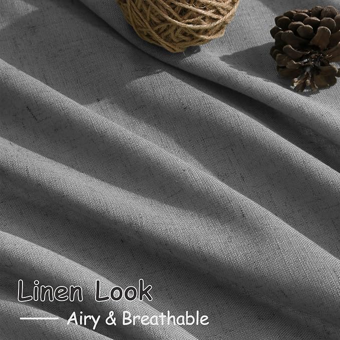 Dark Grey Linen Curtains 84 Inches Long for Bedroom Rod Pocket Back Tab Light Filtering Privacy Semi Sheer Curtain Farmhouse Decor Cotton Textured Drapes for Living Room 2 Panels Set 52x84 Inch