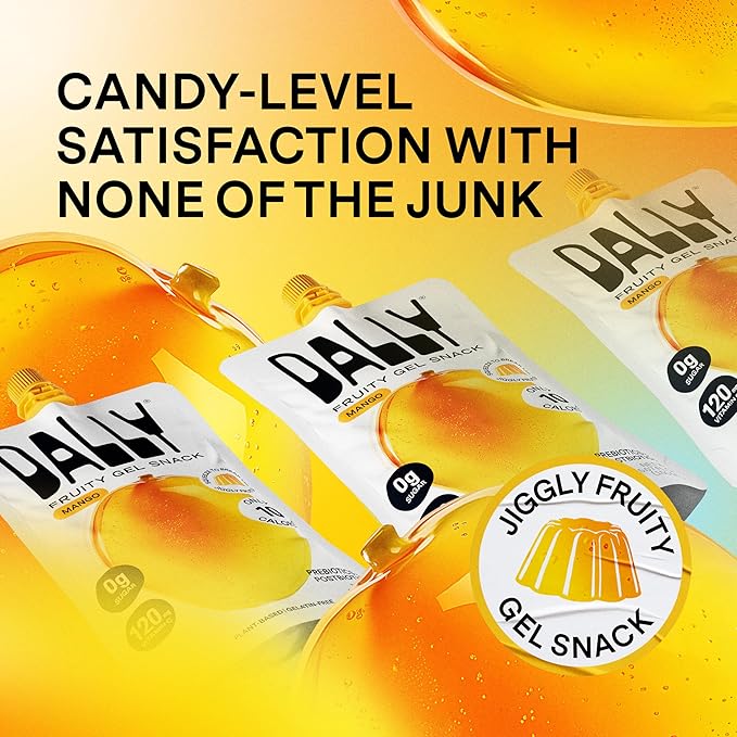 Dally Mango Drinkable Konjac Jelly, 10 Pouches, Korean Fruit Snack | Sugar free, keto and gluten free; prebiotics, postbiotics and vitamin C for skin and immune health