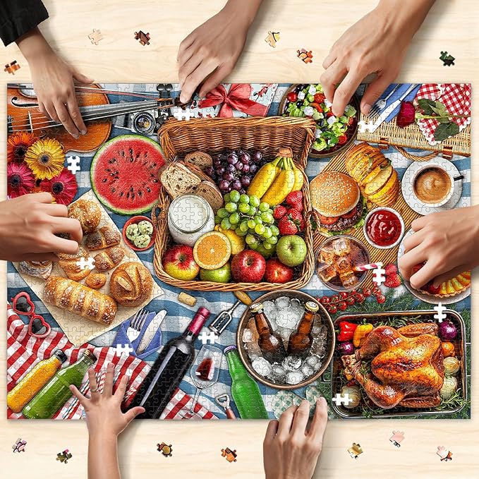 Spring Picnic Food Jigsaw Puzzles for Adults 1000 Pieces, Difficult Puzzles Perfect for Game Night, Great Gift Idea, Size 26.65 x 19.25 in
